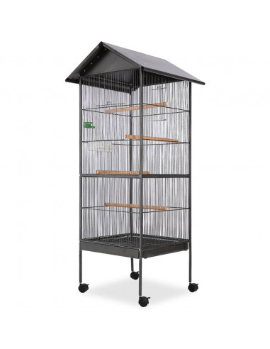 Gabbia per Uccelli in Acciaio con Tetto 66x66x155 cm