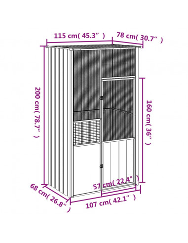 Gabbia per Uccelli Grigia 115x78x200 cm in Acciaio Zincato