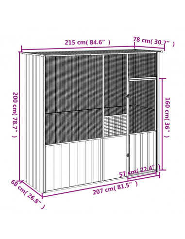 Gabbia per Uccelli Antracite 215x78x200 cm in Acciaio Zincato