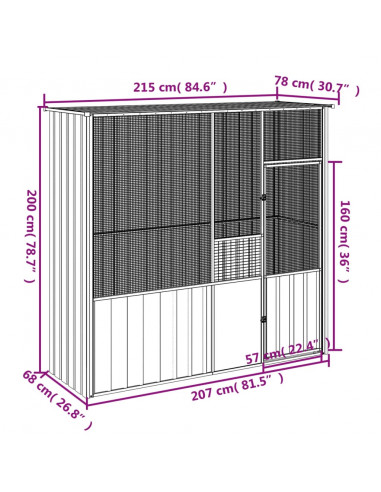 Gabbia per Uccelli Grigia 215x78x200 cm in Acciaio Zincato
