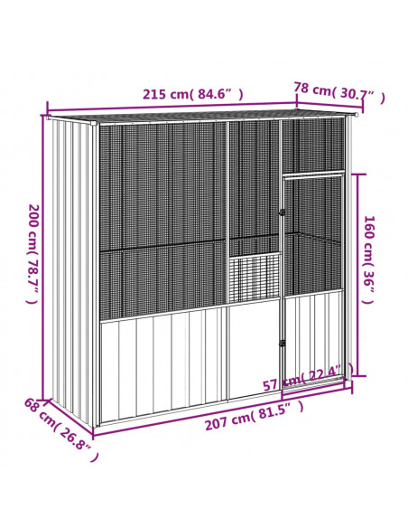 Gabbia per Uccelli Grigia 215x78x200 cm in Acciaio Zincato