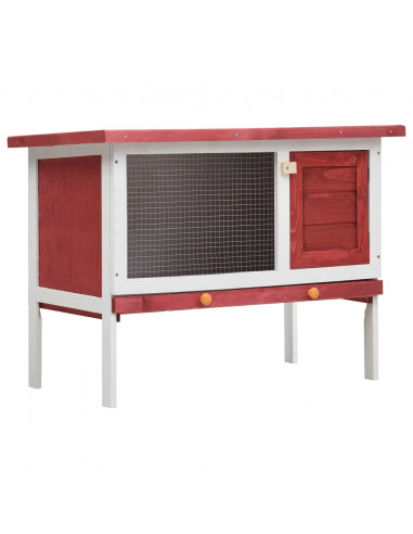 Conigliera per Esterni con Piano Singolo Rossa in Legno