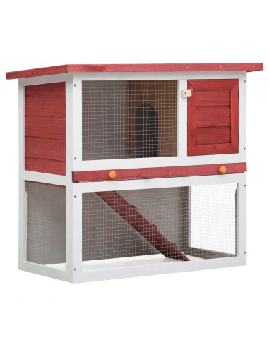 Conigliera per Esterni con 1 Porta Rosso in Legno