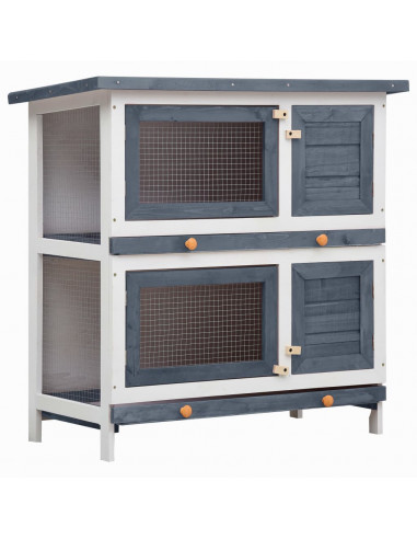 Conigliera per Esterni con 4 Porte Grigia in Legno