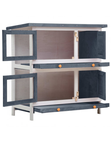 Conigliera per Esterni con 4 Porte Grigia in Legno