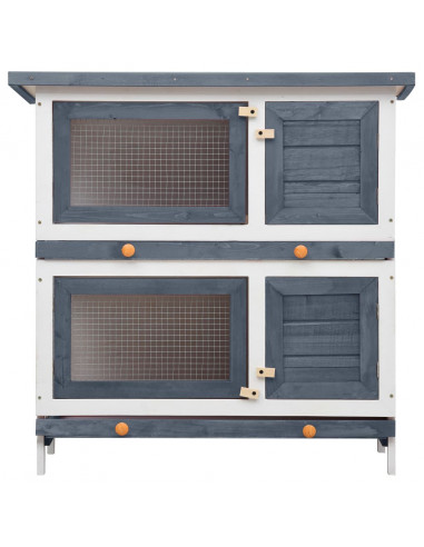 Conigliera per Esterni con 4 Porte Grigia in Legno