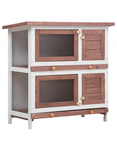Conigliera per Esterni con 4 Porte Marrone in Legno