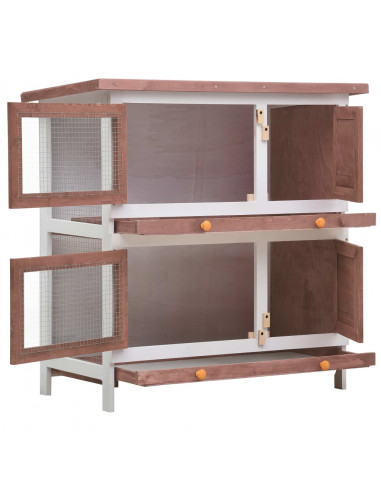 Conigliera per Esterni con 4 Porte Marrone in Legno