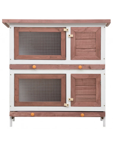 Conigliera per Esterni con 4 Porte Marrone in Legno