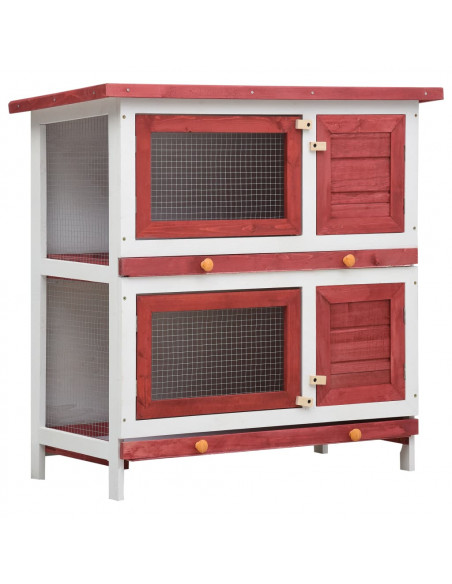 Conigliera per Esterni con 4 Porte Rosso in Legno