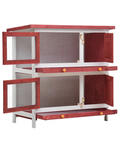 Conigliera per Esterni con 4 Porte Rosso in Legno