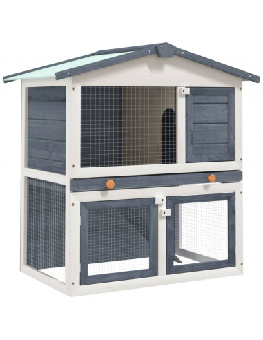 Conigliera per Esterni con 3 Porte Grigia in Legno