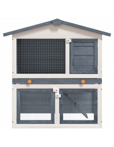 Conigliera per Esterni con 3 Porte Grigia in Legno