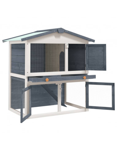 Conigliera per Esterni con 3 Porte Grigia in Legno