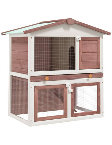 Conigliera per Esterni con 3 Porte Marrone in Legno