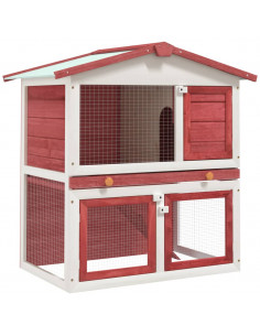 Conigliera per Esterni con 3 Porte Rossa in Legno 2