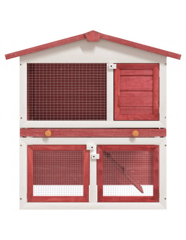 Conigliera per Esterni con 3 Porte Rossa in Legno