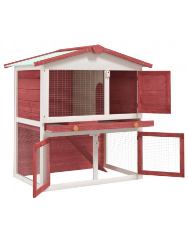 Conigliera per Esterni con 3 Porte Rossa in Legno