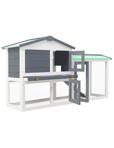 Conigliera per Esterni Grande Grigia e Bianca 145x45x84cm Legno