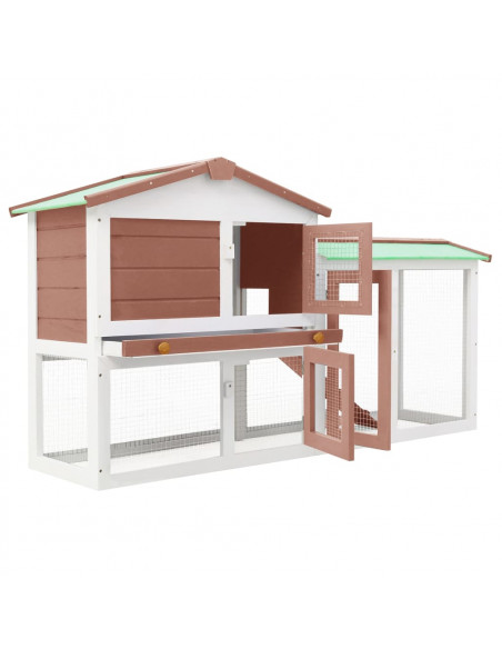 Conigliera per Esterni Grande Marrone Bianca 145x45x84 cm Legno