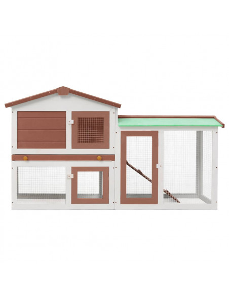 Conigliera per Esterni Grande Marrone Bianca 145x45x84 cm Legno