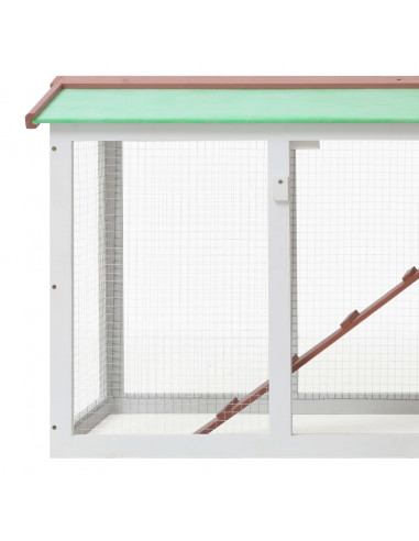 Conigliera per Esterni Grande Marrone Bianca 145x45x84 cm Legno