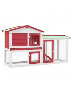 Conigliera per Esterni Grande Rossa e Bianca 145x45x84 cm Legno 2