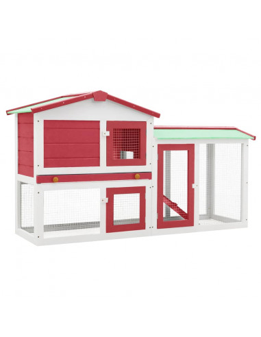 Conigliera per Esterni Grande Rossa e Bianca 145x45x84 cm Legno