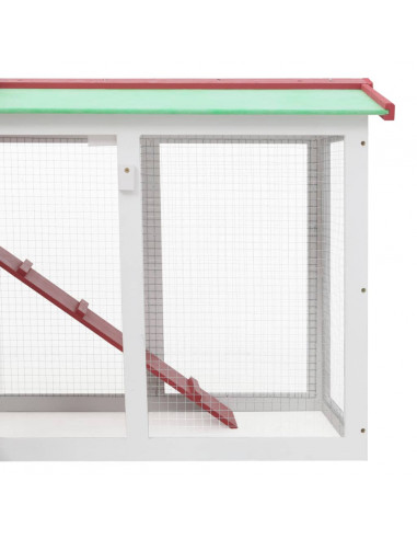 Conigliera per Esterni Grande Rossa e Bianca 145x45x84 cm Legno