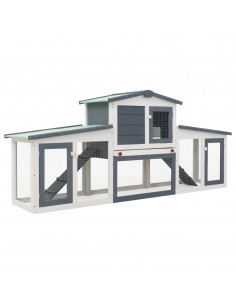 Conigliera per Esterni Grande Grigia e Bianca 204x45x85cm in Legno 2