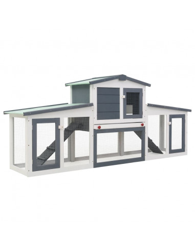 Conigliera per Esterni Grande Grigia e Bianca 204x45x85cm in Legno