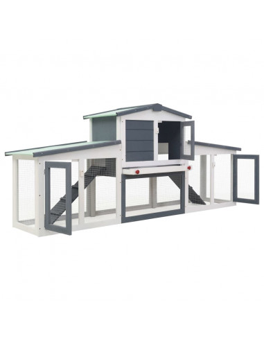 Conigliera per Esterni Grande Grigia e Bianca 204x45x85cm in Legno