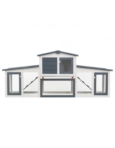 Conigliera per Esterni Grande Grigia e Bianca 204x45x85cm in Legno