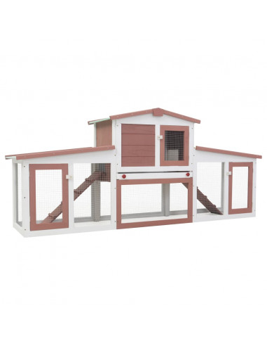 Conigliera per Esterni Grande Marrone Bianca 204x45x85cm Legno