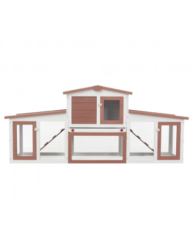 Conigliera per Esterni Grande Marrone Bianca 204x45x85cm Legno