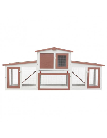 Conigliera per Esterni Grande Marrone Bianca 204x45x85cm Legno