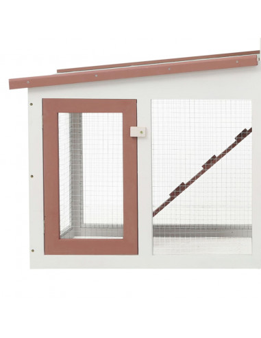 Conigliera per Esterni Grande Marrone Bianca 204x45x85cm Legno