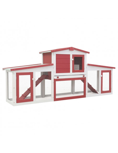 Conigliera per Esterni Grande Rossa e Bianca 204x45x85cm Legno