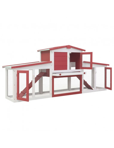 Conigliera per Esterni Grande Rossa e Bianca 204x45x85cm Legno