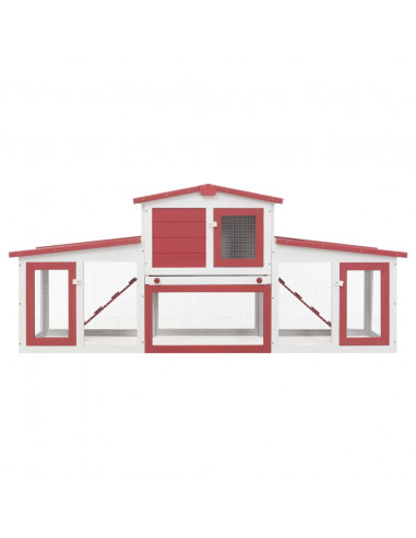 Conigliera per Esterni Grande Rossa e Bianca 204x45x85cm Legno