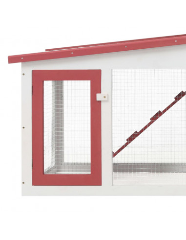 Conigliera per Esterni Grande Rossa e Bianca 204x45x85cm Legno