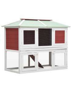 Conigliera a Due Piani Rossa in Legno 2