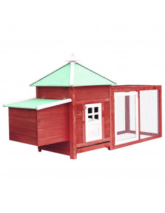 Pollaio con Casetta Nidificazione Rosso 190x72x102 cm in Abete 2