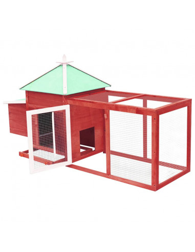 Pollaio con Casetta Nidificazione Rosso 190x72x102 cm in Abete