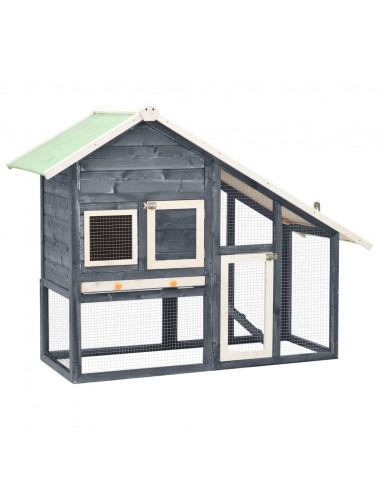 Conigliera Grigio e Bianco 140x63x120cm Legno Massello di Abete