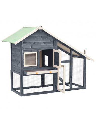 Conigliera Grigio e Bianco 140x63x120cm Legno Massello di Abete