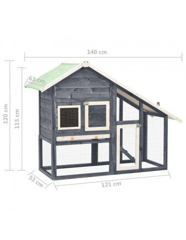 Conigliera Grigio e Bianco 140x63x120cm Legno Massello di Abete