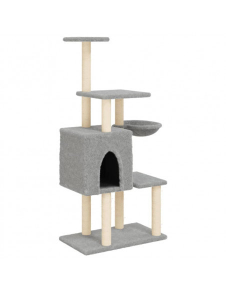 Albero per Gatti con Tiragraffi in Sisal Grigio Chiaro 131 cm