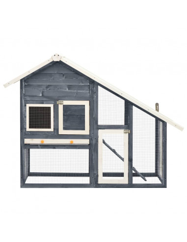 Conigliera Grigio e Bianco 140x63x120cm Legno Massello di Abete