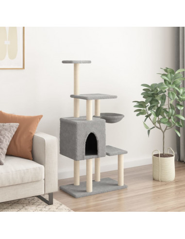 Albero per Gatti con Tiragraffi in Sisal Grigio Chiaro 131 cm